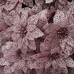 New Christmas Pink Glitter Flower SET